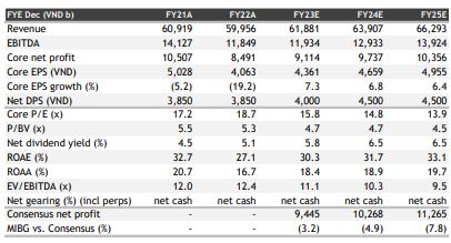 Bảng dự phóng kết quả kinh doanh VNM